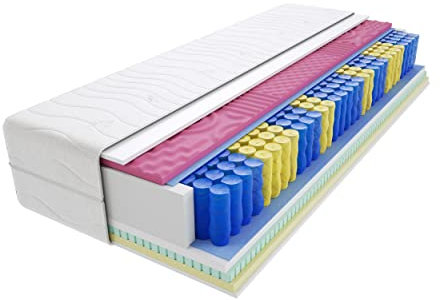 Godre Matratze 70x200 cm Doppelmatratze, H3 Mittelfest Federkernmatratze, Taschenfederkernmatratze 22 cm Hoch Latex Visco Memory Profilierter Moletschaum Hypoallergene, HR-Schaum Aria Molet