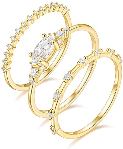 Titaniumcentral 1.5mm Damen Schmal Vorsteckring 14K Vergoldet Zirkonia Ewigkeit Knöchelringe 3 Stücke Ehering Ringe Set
