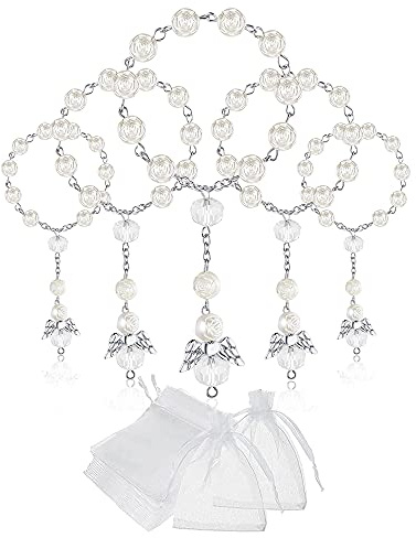 Doumneou 30 Stück Taufe Acryl Rosenkranz Perlen Mini Rosenkränze mit Organza Beutel für die Erstkommunion Taufe Party Gastgeschenke, Acryl, Metall