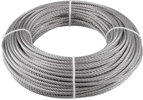 TooTaci Cable de acero inoxidable T316 de 3/16 pulgadas, cuerda de alambre de barandilla de acero inoxidable de 100 pies, cable de avión 3/16, cable de acero trenzado de 7 x 19 hilos, para barandilla