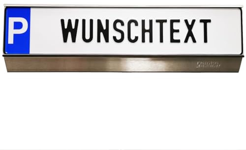 Edelstahl Parkschildhalterung mit Wunschtext bis 17 ZEICHEN (Bodenbefestigung, mit Einschubnut)