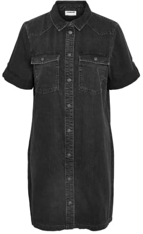 Noisy May NMNEW - Vestido Vaquero de Manga Corta para Mujer, Negro-2, XL
