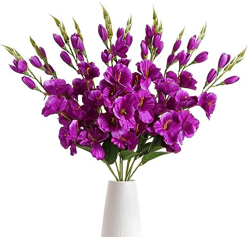IPOPU Gladiolus Artificial Flowers 10 PCS Silk Flowers Gladiolus Flowers 30 in Faux Gladiolus Flowers for Home Party Wedding Floral Arrangement Centerpiece Table Decoration(Fuchsia)