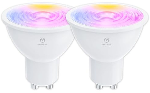 ANTELA Smarta LED-lamporna GU10 /4.5W/326LM,16 Miljoner Olika Färger,Färgtemperatur 2700-6500K, Kompatibel med Google Home och Alexa, 15 000 Timmar,2.4G WIFI, Kräver inte någon hub