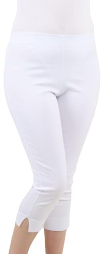 WearAll Ladies Capri Summer Pants Short Crop Stretch 3/4 Length Three Quarter Pedal Pusher Clothes Elasticated Bengaline Cut Off Cropped Trousers for Women UK White 16