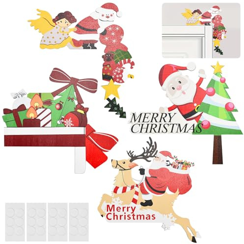 ADERTOS 4 Pezzi Decorazioni Natalizie per Porta d'ingresso, Decorazione Natalizia in Legno Angolo in Alto a Destra del Telaio della Porta, Graziosa Decorazione Natalizia per la Porta