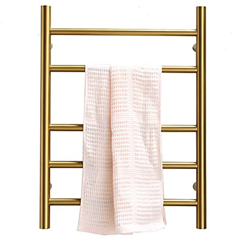 Scaldasalviette Elettrico, radiatore scaldasalviette Elettrico in Oro Spazzolato per Bagno, scaldasalviette a Parete con Interruttore on/off, Acciaio Inossidabile 304, 600X520x125mm, cablato