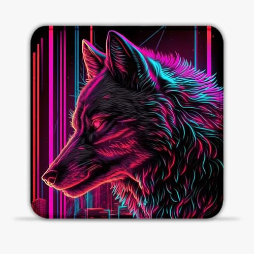 CHTXD Tappetino per mouse portatile Wolf Retrowave (30 x 30) cm 11,81 (in) Tappetino per mouse in tessuto su base bordi cuciti antiscivolo per la stabilità compatibile con mouse laser e ottici