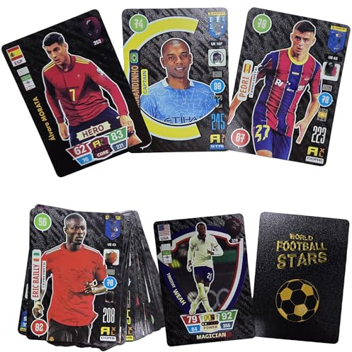 Football Stars Trading Card Set, 55 Premium Cards with Legends and Top Players, Gold, Silver and Black Edition (Black)
