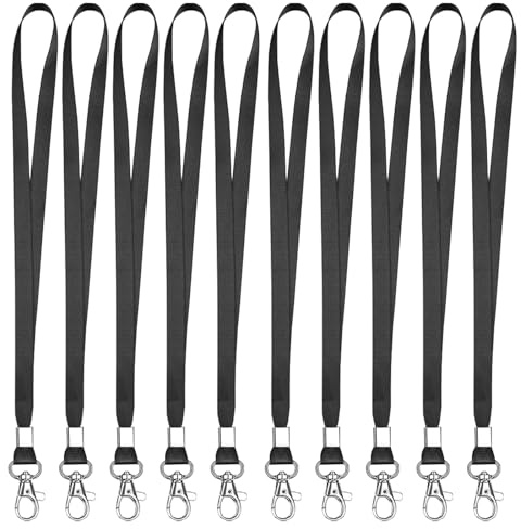 YANJINGSHE 10 Pcs Black Lanyard with Metal Swivel Hook for Id Badges Black Key Lanyard with Clip Neck Strap with Badge Clip Bulk Lanyards for Neck Name Badge Holder,Id Card,Keys Strap