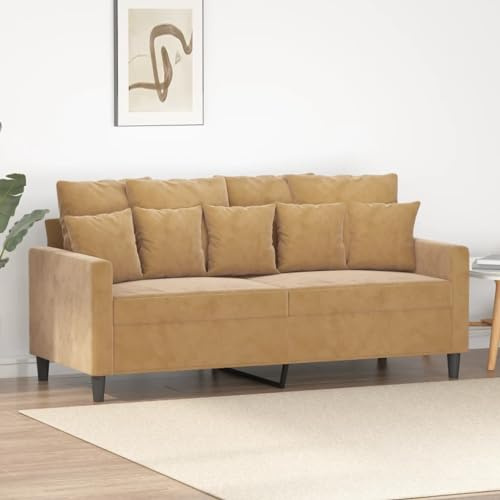 Emmtore Sofa 2-Sitzer,Loungesofa Couch mit Armlehnen Rückenkissen,Wohnzimmersofa Designsofa Metallgestell, Sitzmöbel Zweisitzer Samt Braun,140 cm