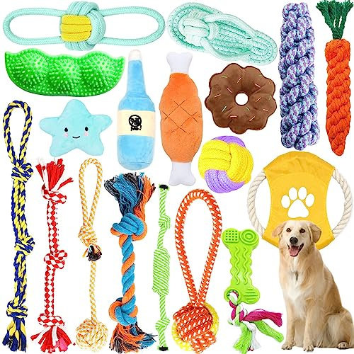 CIRULLI Lot de 18 jouets pour chiens, fabriqués en coton naturel, non toxiques et sans odeur - Jouets à mâcher incassables pour chiens de petite/moyenne taille