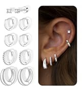 Turandoss 5 Paar Ohrringe Silber Gold Creolen Set für Damen | 14K Vergoldete Hypoallergene Ohrringe Set Wasserfest Klein Creolen Piercing Ohr Helix Piercings Medizinische Ohrringe Stecker