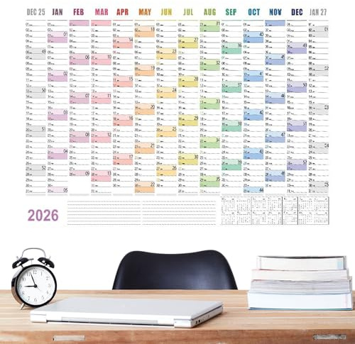 Väggkalender 2026 | storformat planeringsplanerare 74 x 51 cm med etiketter tips, månadskalender, för planering av arbete, skola, semester
