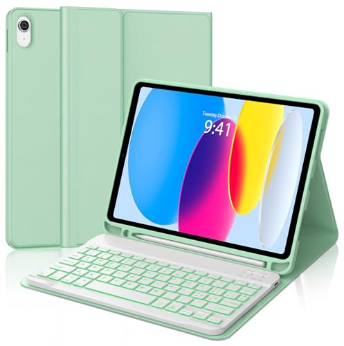 Occtingkind Tastiera Retroilluminata 7 Colori per iPad 11 Generazione A16 2025 11, Custodia con Tastiera Bluetooth per iPad 10 Generazione 2022 10,9, Senza Touchpad, Italiano USB-C, Verde menta