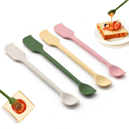 4 Pcs Mini Silicone Spatula, Small Silicone Spatula Set with Dual-Ended | Multifunctional Jar Scraper for Cooking, Cosmetics & Jars Kitchen Tool Accessories, Cheese and Breakfast Spreads (Multicolor)