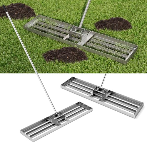 FANTASK Rastrillo de nivelación de césped con Mango ergonómico, rasqueta de Metal de Arena y Suelo, rastrillo para jardín, Golf y Patio Trasero (Plata, 106 cm x 25 cm)