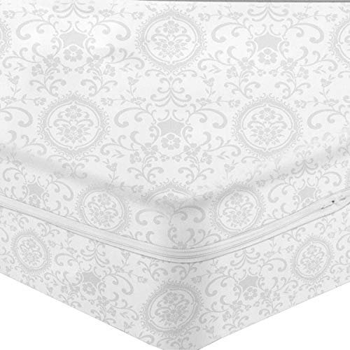Caritex Fodera Materasso Singolo con Cerniera 90x200 - Fodera Coprimaterasso in Cotone Damascato, Guscio per Materasso Letto Singolo Traspirante e Assorbente, Bianco S514