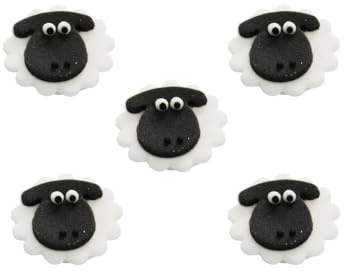 Anniversary House Sheep Sugarcraft Toppers, SF502 Black & White Pack of 5 Edible Toppers