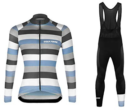 UGLY FROG Fahrradbekleidung Set Damen Verdickte Radtrikot Fahrradtrikot Langarm + Fahrradhose Lang mit Sitzpolster, Wärmehaltung/Fleece/Warm/Hochelastisch （Zwei Stücke XS-6XL