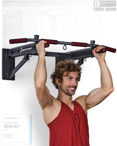 Sportstech 4in1 Klimmzugstange Wand, Indoor Klimmzugstange für Wandmontage, Rutschfeste Griffe, Deutsche Qualitätsmarke, klappbar, 3 Multifunktionsösen, sicher & stabil, Pull Up Bar für zuhause, KS350