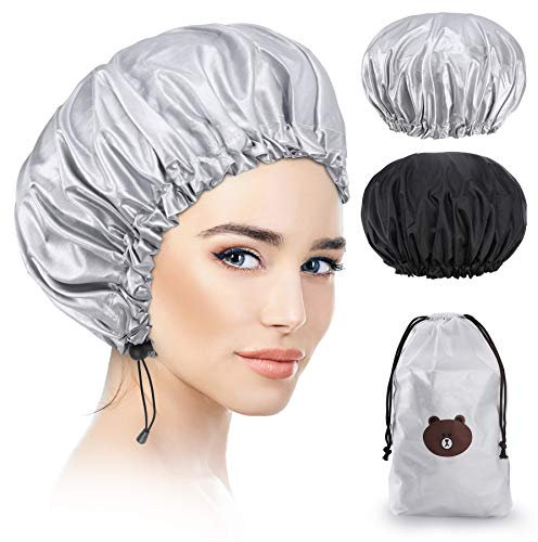 Cuffia doccia 2 Pezzi, Riutilizzabile Impermeabile Cuffia da Bagno Donna Elastica Grande Showe Caps, Donne Capelli Protezione per Donna Doccia Spa Salon Bagno Uso Domestico