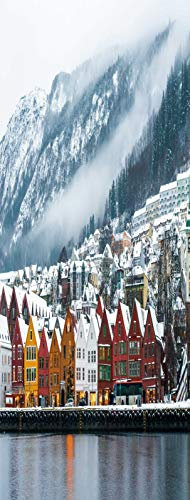 A.Monamour Türtapete Selbstklebend Türfolie Türposter 3D Bryggen Straßenblick Mit Holzfarbenen Häusern In Bergen Norwegen Vinyl Folie Türdeko Tapete Wandbild Türaufkleber Türtattoo 90 x 200 cm