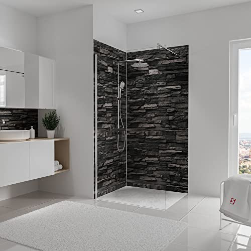 Schulte DecoDesign Set für Ecke, 2x Wandverkleidung, Motiv: Stein Verblender-Anthrazit, Größe: 210 x 100 cm, Fliesenersatz, D1901021-2-F 613