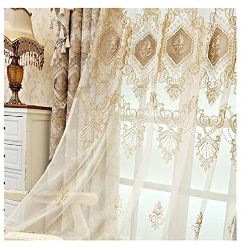 YANGQI yaoqijie - Cortinas opacas bordadas de chenilla beige para sala de estar, ventanas y dormitorio, de larga duración (color: tul, tamaño: cortinilla)