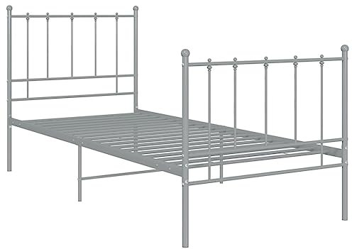 vidaXL Bett Metallbett Schlafzimmerbett Bettgestell Bettrahmen mit Lattenrost Schlafzimmermöbel Einzelbett Schlafzimmer Grau Metall 100x200cm