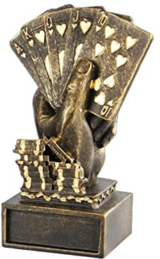 Stronrive Pokerkarten in der Hand Statue, 4,52 Gold Spielkarten Trophäen mit personalisiertem Royal Flush, Moderne Wohnkultur mit individueller Gravur