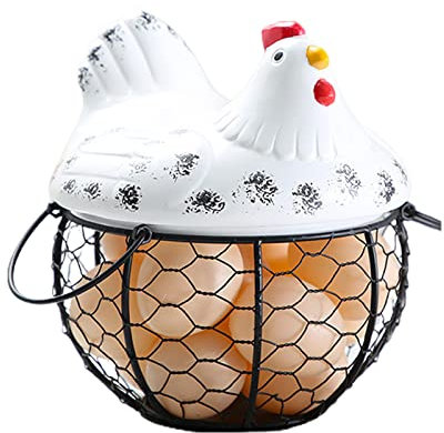 DRYEN Porta Uova in Ceramica e Ferro con Coperchio e Manici - Contenitore per 15-20 Uova di Gallina