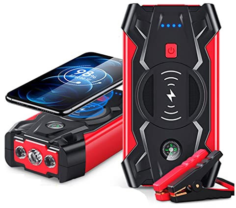 Zaibyizhi Démarreur de Saut de Voiture Multifonction Chargeur de Batterie de Voiture Portable démarrage d'urgence Batterie Externe Kit d'outils de Charge sans Fil éclairage de Secours