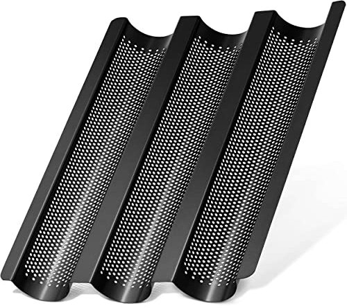 LINFELDT Premium Baguette Backform Antihaft - 38 x 30 cm zuverlässig knuspriges Baguette - robustes Baguette-Backblech - Spülmasachinenfestes Baguetteblech - Ciabatta Backform Schwarz