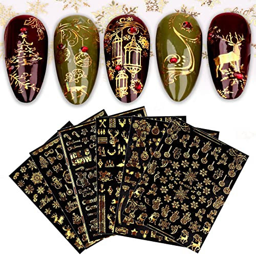 9 Blatt Nagelsticker Weihnachten Nagelaufkleber Selbstklebend Gold Laser Schneeflocken Schneemann Nail Art Sticker Dekoration Nageldesign Zubehör