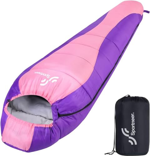 Schlafsack Outdoor Mumienschlafsack: Sportneer 3–4 Jahreszeiten Leichtes Wasserabweisend Schlafsack 5 ℃ - 15 ℃ für Reise Festival Camping Indoor Kleines Packmaß & Ultraleicht, Rosa