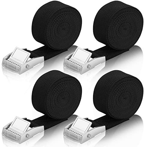 Spanngurt Befestigungsgurt, 4 x 250kg 2 Meters Ratschenspanngurt Breite 25mm Zurrgurt, Verstellbare Befestigungsriemen mit Klemmschloss für Transport, Fracht, Gepäck, Camping （Schwarz）