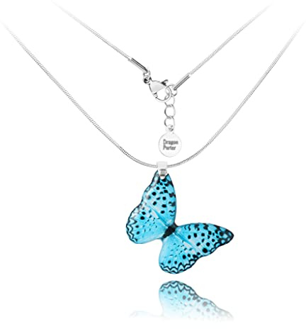 Collar Cadena con Colgante Hermoso Pequeño Colección de Jardín; Regalo Amistad Joyería Día San Valentín para Mujer (Estilo 19 - Mariposa Azul Celeste)