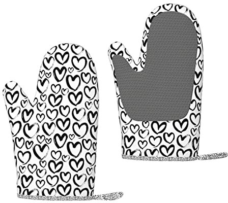Abstraktes nahtloses schwarzes Herzmuster, Ofenhandschuhe, Silikon-Ofenhandschuhe Anti-Rutsch-Kochhandschuhe, hitzebeständige Backhandschuhe EIN Paar