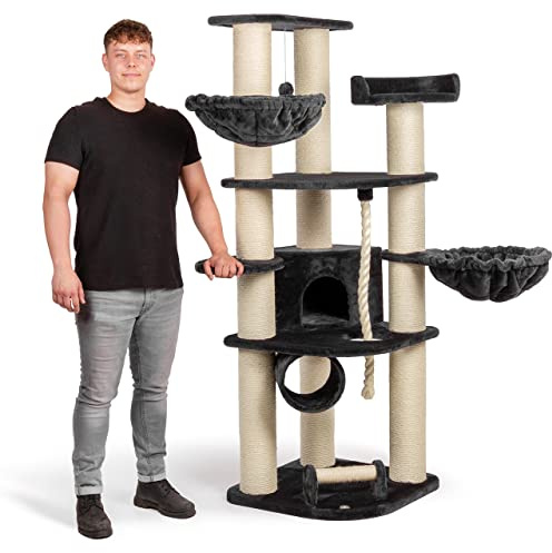 CanadianCat Company | Kratzbaum Dawson - Katzenkratzbaum, Ø 14 cm Sisalstämme | anthrazit/beige | ca. 64 x 155 x 182 cm