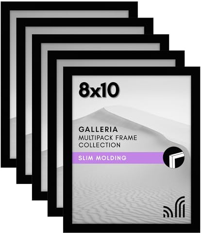 Americanflat 8x10 Picture Frame with Polished Plexiglass - Set of 5 - Galleria Collection - Picture Frames for Tabletop and Wall Display - Black