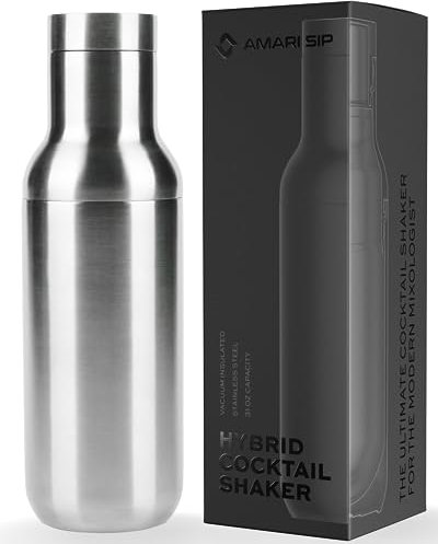 AMARI SIP Coctelera híbrida grande de 31 onzas, acero inoxidable aislado al vacío, sin fugas, sistema de medición integrado, colador y tapa de medidor