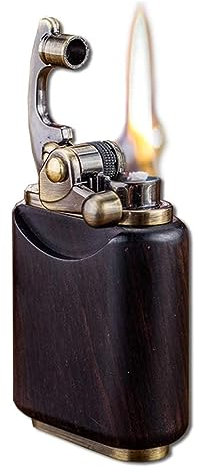 MEJEJO Handgefertigtes Retro-Feuerzeug aus Palisander, Winddicht, Kerosin, antik, weiche Flamme, Rocker, Benzinfeuerzeug (Ebenholz) (Color : A)