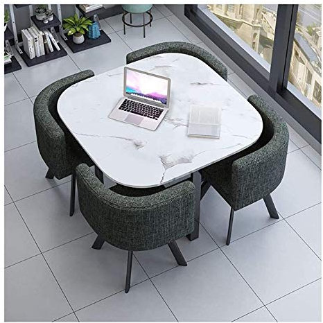 Moderner Konferenzraumtisch, Business-Couchtisch, Esstisch und Stühle, Set 4, Zuhause, Wohnzimmer, Küche, Freizeittisch, Büro, Besprechungsraum, Empfang, Verhandlung, 1 Tisch, 4 Stühle (grau