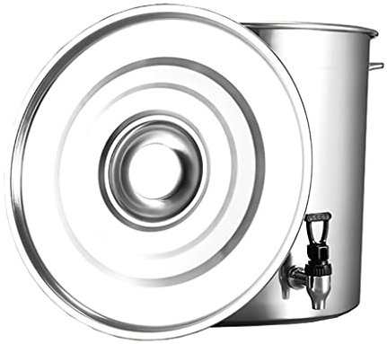 ANSNOW Pentola per Zuppiera Pentola con Coperchio Pentola per Zuppiera con Rubinetto Secchio in Acciaio Inox Pentola per Latte da 10-90 Litri/Argento/35 * 35 cm 30 Litri