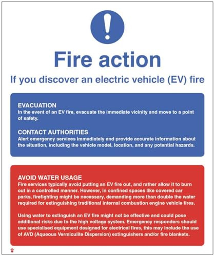 Fire action notice - electric vehicles (semi rigid pvc safety sign)