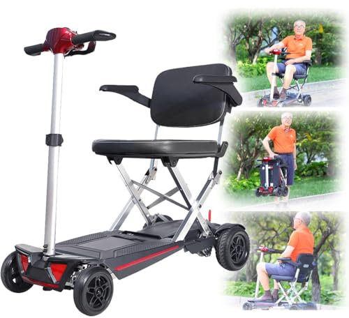 HZWJD Zusammenklappbarer 4-Rad-Mobilitätsroller,Elektroroller,Zusammenklappbarer Mobilitätsroller,Elektrorollstühle Für Erwachsene,Mobilitätsroller,Belastung 125 Kg/275 Lbs. red