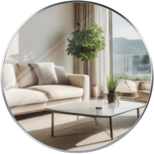 CLP Wandspiegel Elsie I Runder Spiegel in unterschiedlichen Größen I Rahmentiefe 3 cm, ideal für Wohnzimmer, Schlafzimmer oder Bad, Farbe:Silber, Größe:L
