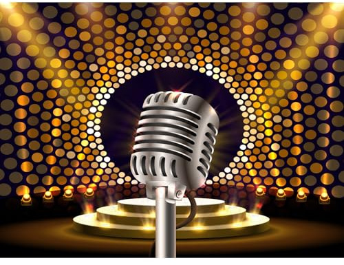 Music Backdrop Musical Symbol Microphone Music Notation Photography Background Silver and Gold Stage Art Party Backdrops Decorations Live Stream Stage Concert Studio Background Banner 7x5ft