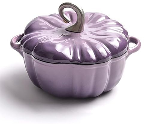Pumpkin Cocotte Dutch Oven aus Gusseisen mit Deckel – Antihaft-Kochtopf für Eintopf und Suppe – für 3–5 Personen – Halloween-Erntedank-Dekor-Geschenk (lila)